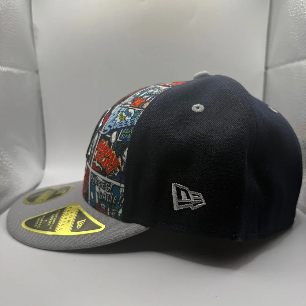 New Era 59FIFTY Low Profile NY Yankees Comic Print Fitted Hat 7 3/4 Navy Grey